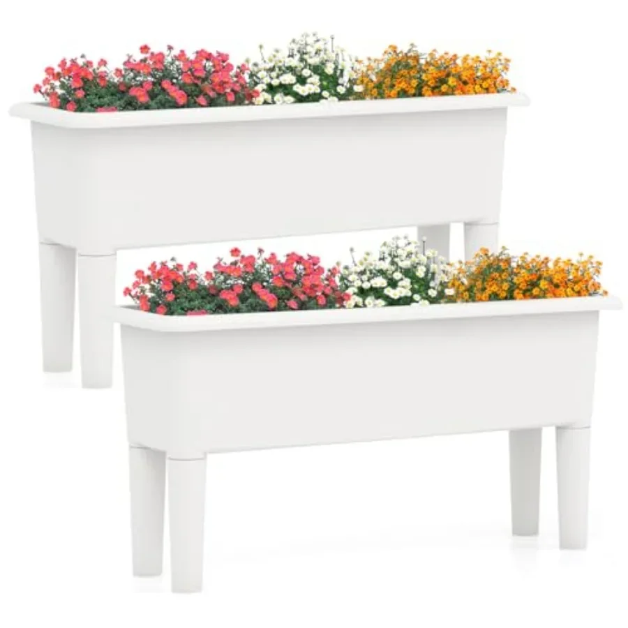 Self-Watering Planter - 屋外用プランターボックス2個セット。水やりが簡単な構造で、脚が取り外し可能、排水穴付き。屋外用プランター。