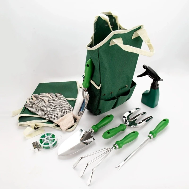 Spade Digging Fork - 11点セットの頑丈な手工具セット。収納に便利なトートバッグ付きで、植え付け、掘り起こし、剪定などのガーデニング作業に最適。