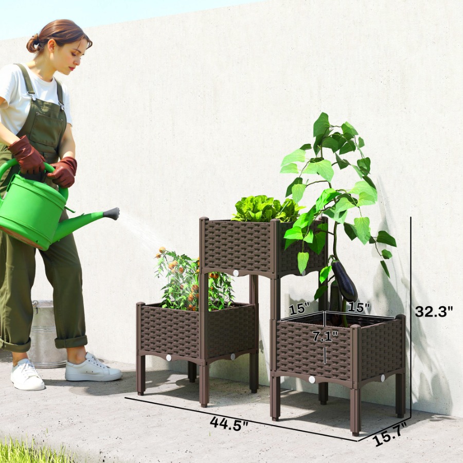 脚付きのプラスチック製プランターボックス。排水穴と排水栓が付 - Self-Watering Planter のレビューと価格