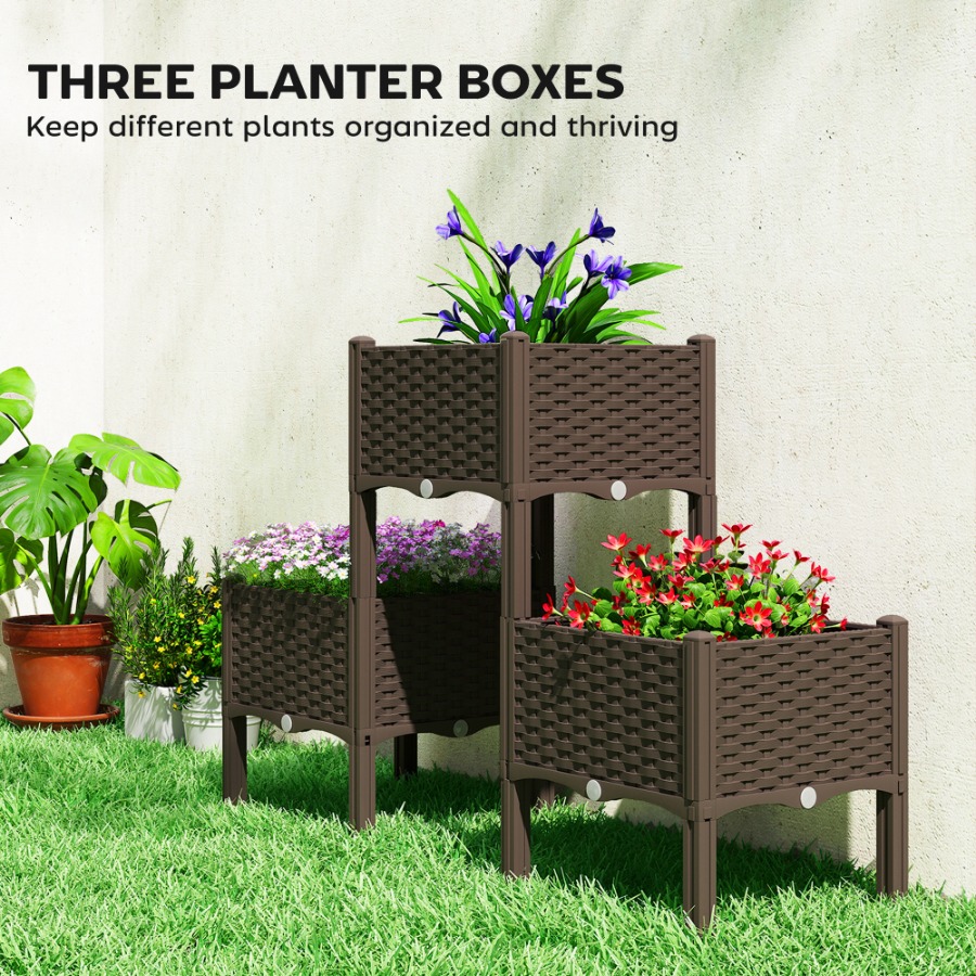 脚付きのプラスチック製プランターボックス。排水穴と排水栓が付 - Self-Watering Planter のレビューと価格