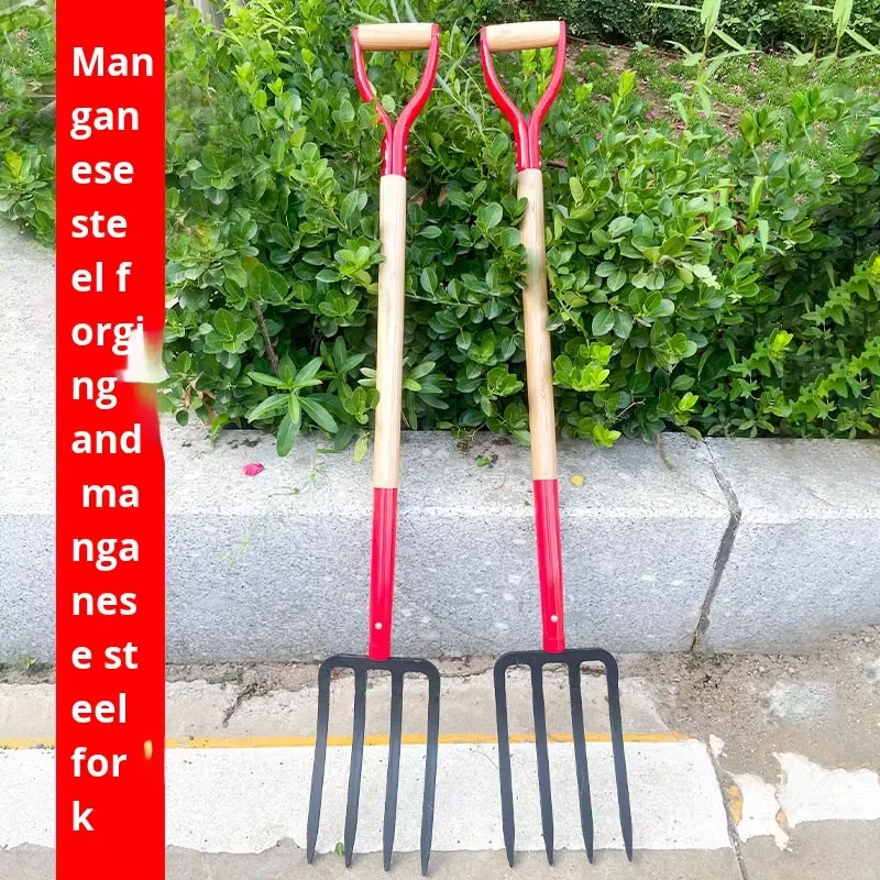 四歯鋼鉄製フォーク農業用耕運機、土壌緩め掘削用、木製ハンドル - Spade Digging Fork のレビューと価格