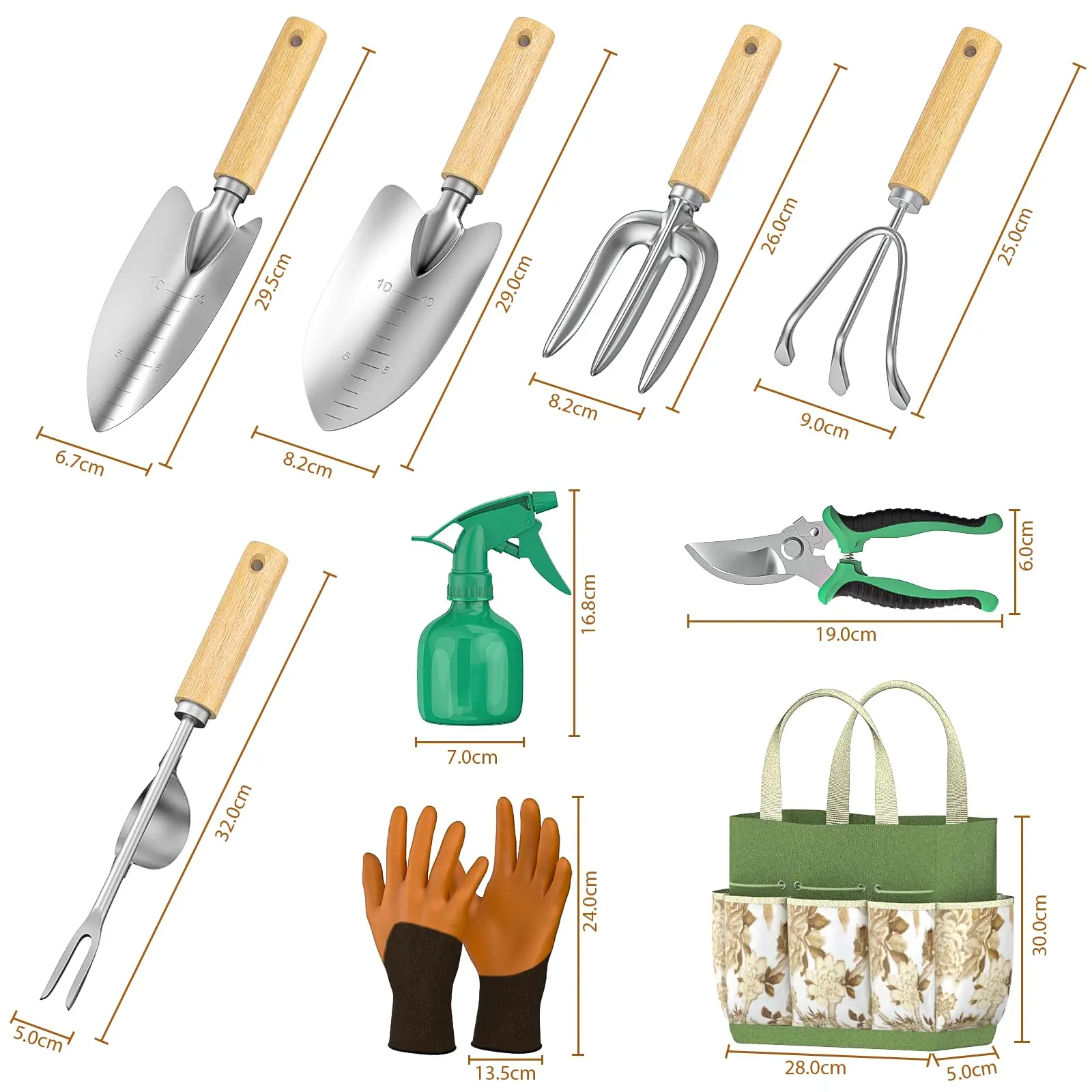 9個のステンレス製ガーデンハンドツールセット – 掘削、移植 - Spade Digging Fork のレビューと価格